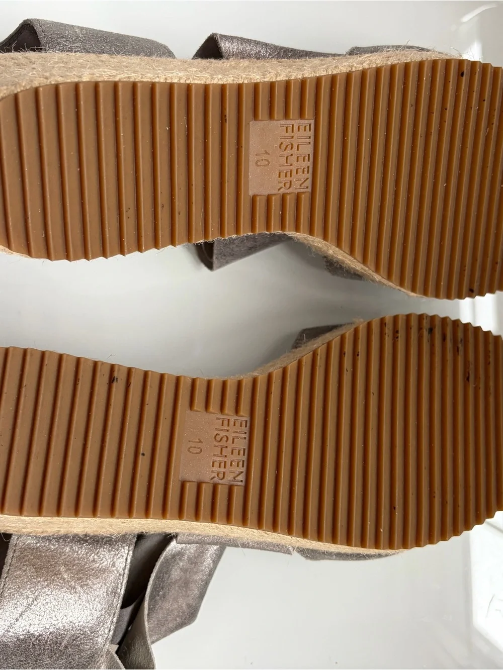 Eileen Fisher Willow Metallic Gray Suede Crisscross Espadrille Wedge NWOT